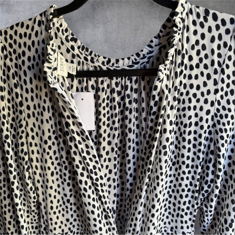 J.CREW Ruffle-Neck Leopard Peasant Dress - NWT - Size 10 - Picture 3 of 9